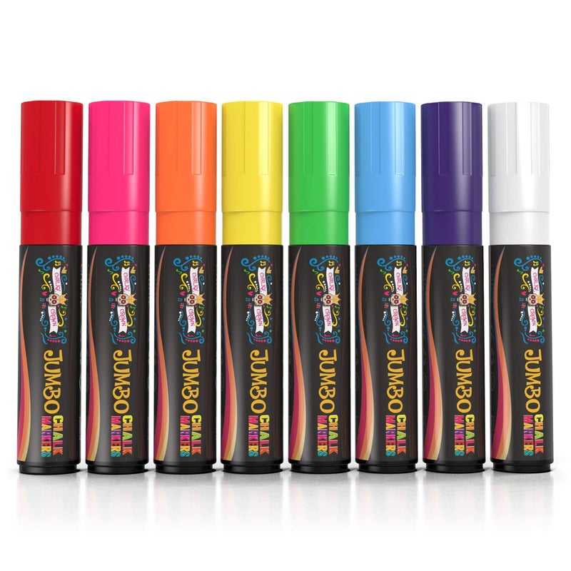 CHALKY CROWN Markers الطباشير السائل العملاقة - علامات الطباشير الجريئة للسبورات، علامة النوافذ، أقلام الطباشير للإشارات، السبورة، الزجاج - طرف مربع قابل للعكس (15 مم، 8 عبوات) - Image 5